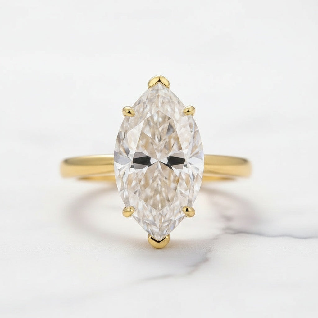 Aurevyn Moissanite 4.0Ct Marquise Cut Yellow Gold Open Clover Wide Wedding Ring