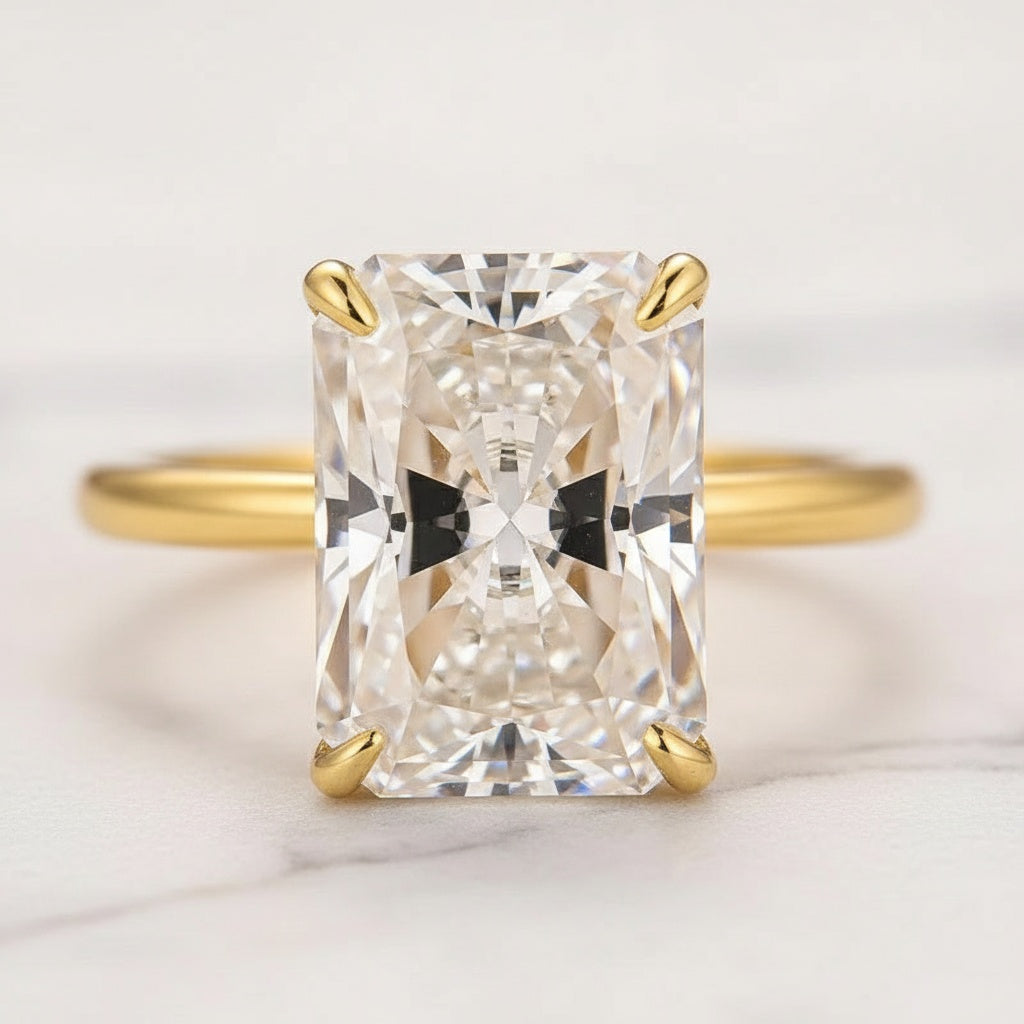 Aurevyn Moissanite 4.5 Ct Radiant Cut Yellow Gold Engagement Ring with Open Wedding Band