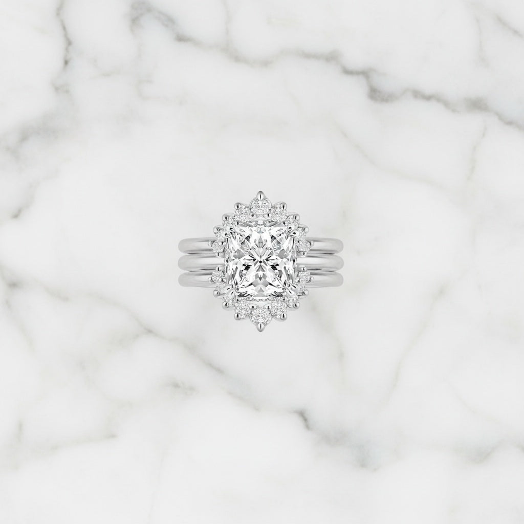 Aurevyn Moissanite 4.5Ct Cushion Cut White Gold Wedding Ring Set