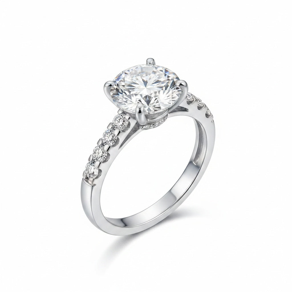 Aurevyn Moissanite 6.0Ct Round Cut Luxe Engagement Ring Travel Rings In Sterling Silver