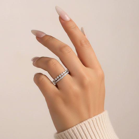Aurevyn Moissanite Women's Stackable Wedding Band Set In Sterling Silver