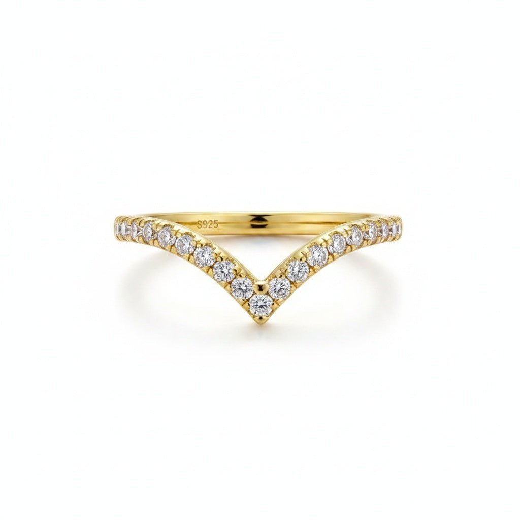 Aurevyn Moissanite Yellow Gold Petite Pavé Curved Matching Wedding Ring