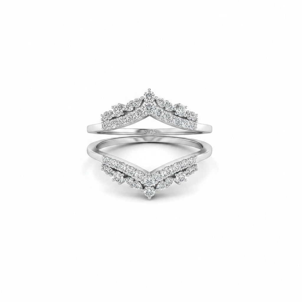Aurevyn Round Cut Jacket White Gold Stack Wedding Band
