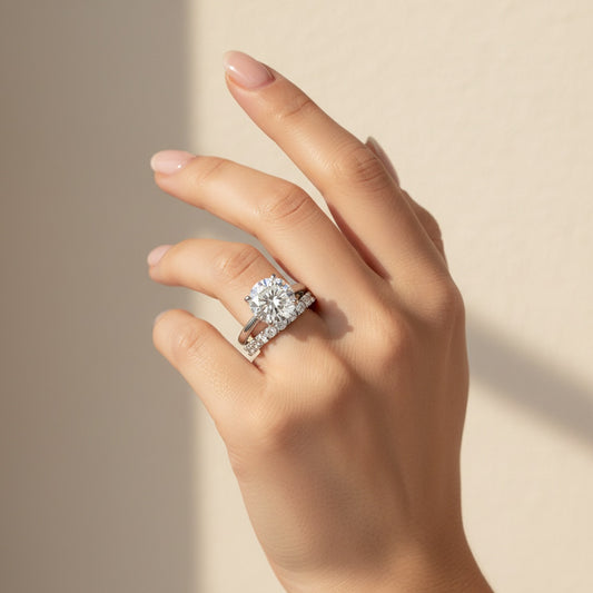 Aurevyn S925 3.0Ct Round Cut 2PC Engagement Ring Set Stackable Ring Set For Women