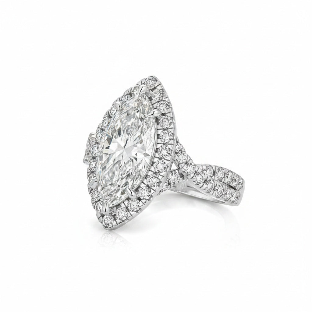 Aurevyn S925 Moissanite 3.0Ct White Marquise Cut Halo Engagement Ring 925 Sterling Silver Promise Ring For Women
