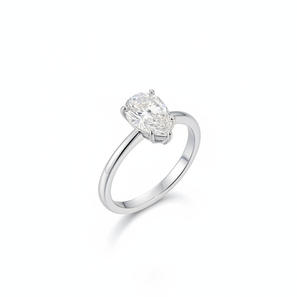 Aurevyn S925 Solitaire 4.0Ct Pear Cut White Gold Engagement Ring For Women