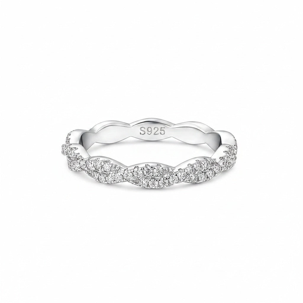 Aurevyn S925 Wave-Shaped Eternity Band In Sterling Silver Stackable Wedding Ring For Women