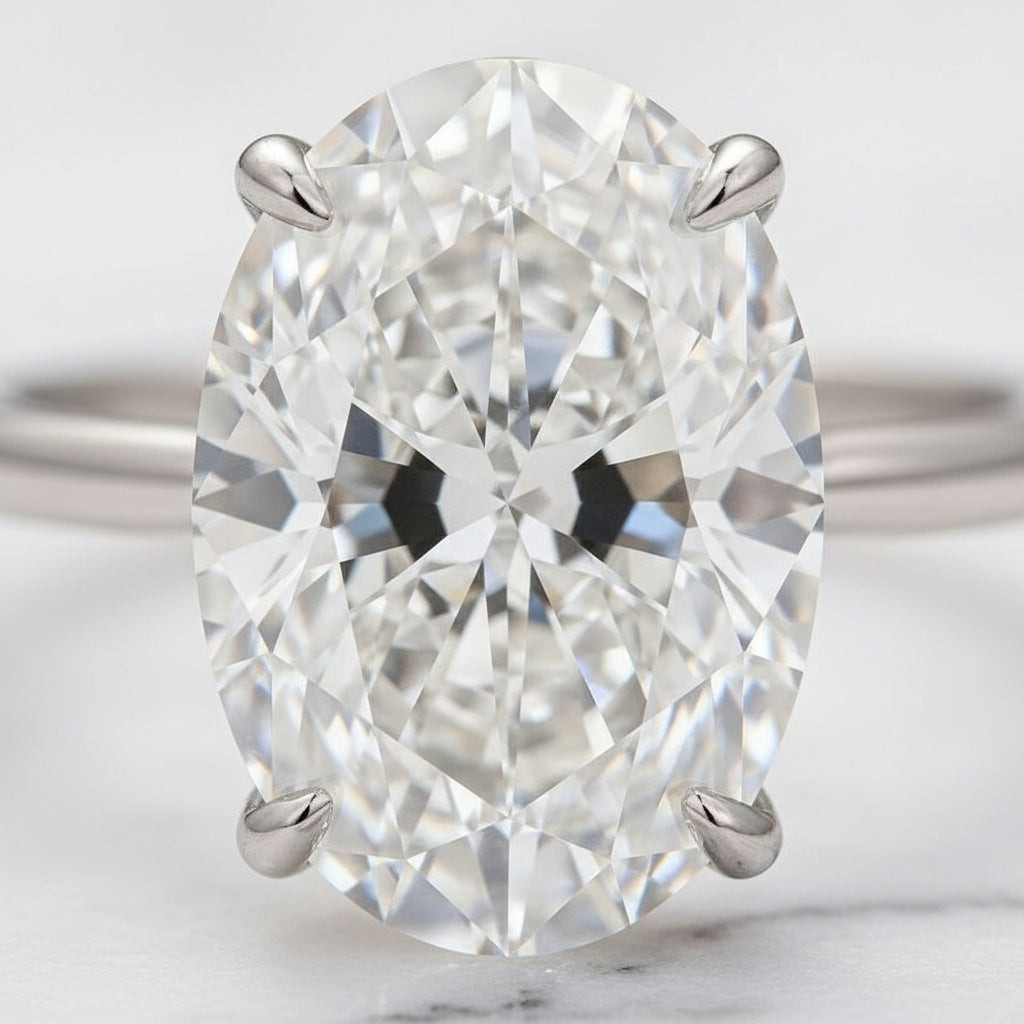 Aurevyn Solitaire 5.5Ct Oval Cut White Gold Moissanite Wedding Ring Set With Round Cut Wedding Band