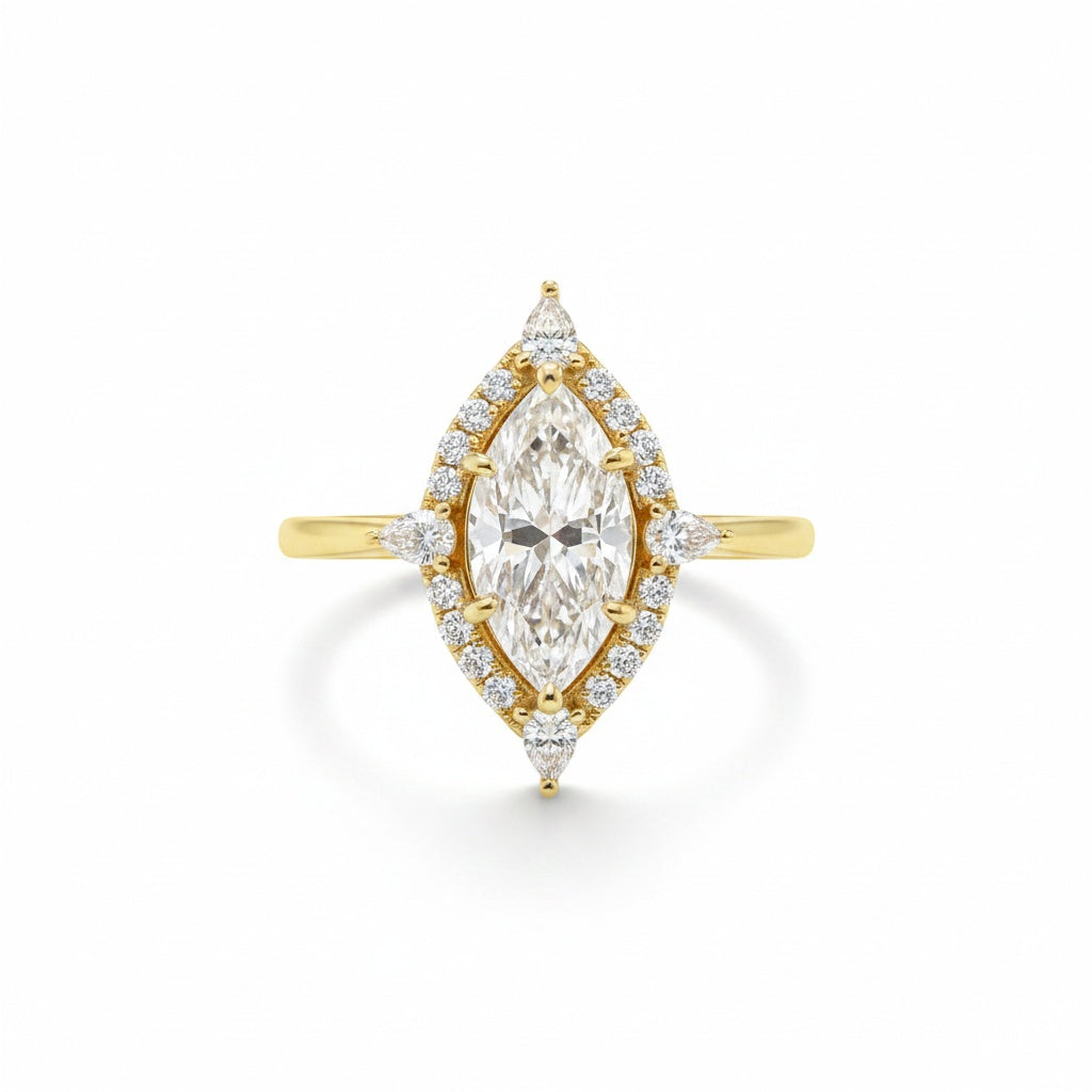 Aurevyn Vintage Moissanite 2.0Ct Marquise Cut Halo Engagement Ring Travel Ring For Her