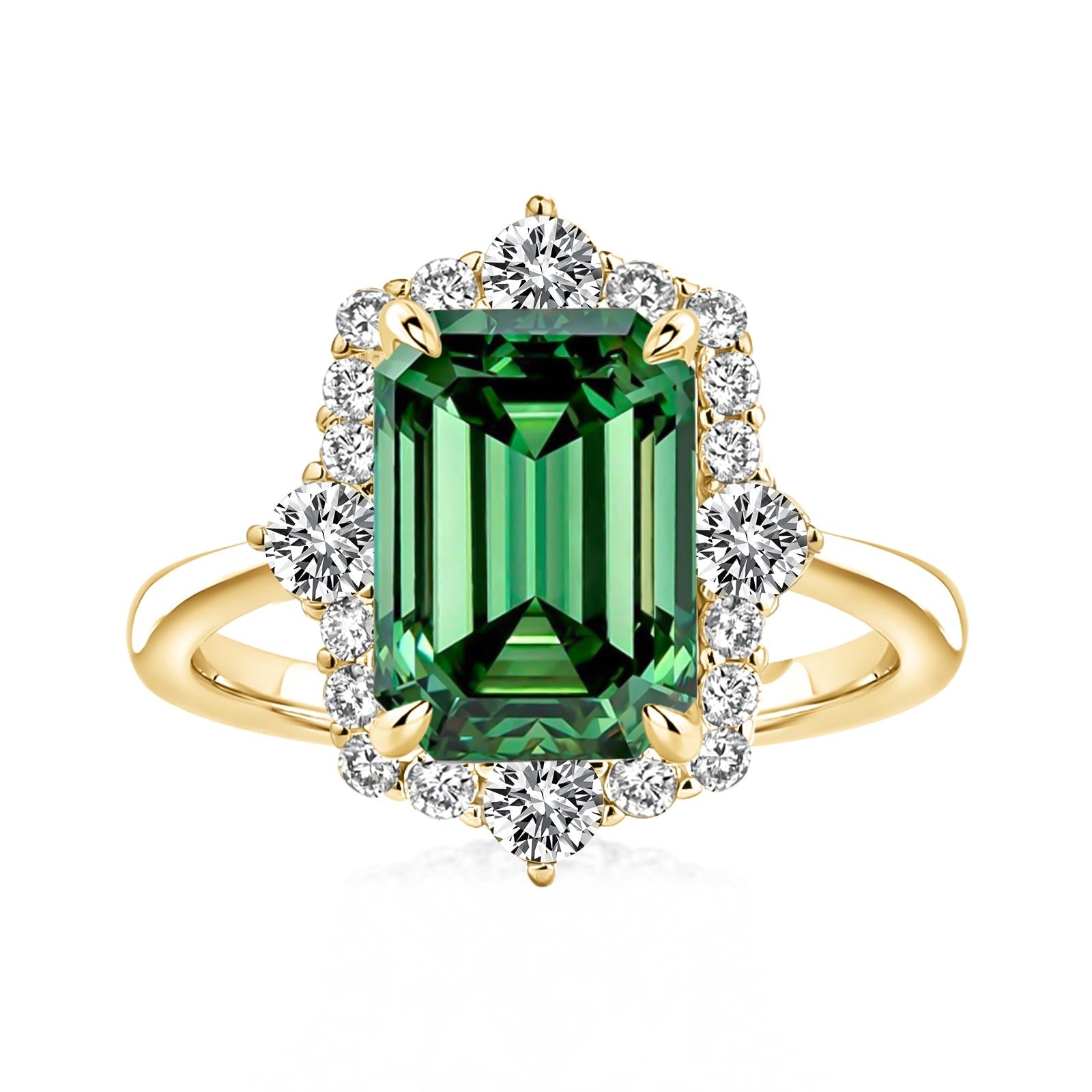 Aurevyn Moissanite 3.0Ct Halo Emerald Stone Emerald Cut Engagement Ring in Sterling Silver