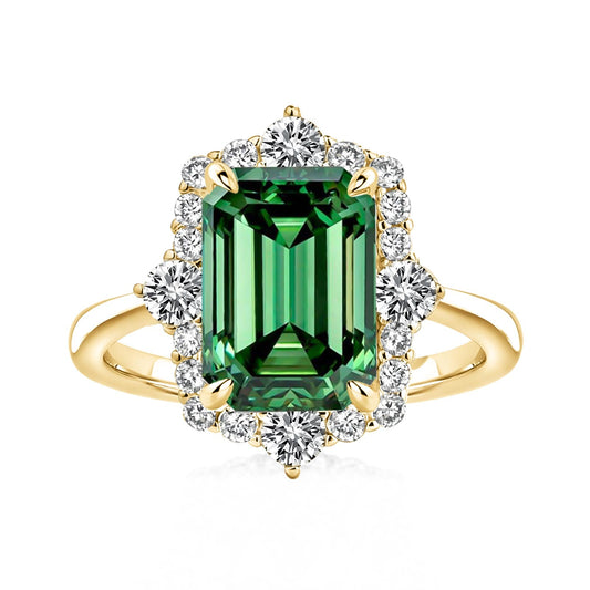 Aurevyn Moissanite 3.0Ct Halo Emerald Stone Emerald Cut Engagement Ring in Sterling Silver