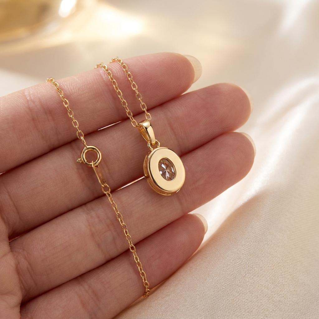 14K Solid Gold Oval Lab Diamond Bezel Pendant Necklace, Bezel Set Diamond Charm, Minimalist Gold Pendant, Universal Bail Jewelry Gift