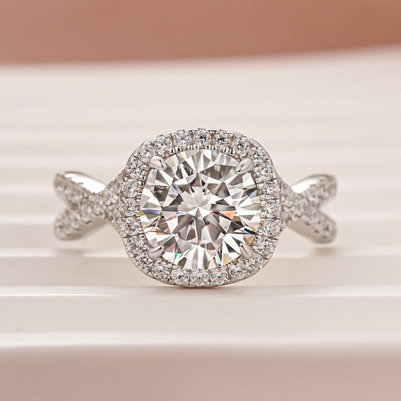 Aurevyn Moissanite 2.0Ct Halo Round Cut Twist White Gold Engagement Ring
