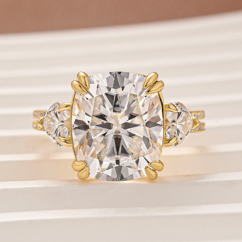 Aurevyn Moissanite 6.0Ct Cushion Cut Three Stone Engagement Ring In Sterling Silver