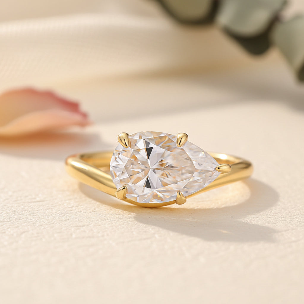 Aurevyn 2.5Ct East-West Pear Cut Moissanite Ring in S925 Sterling Silver