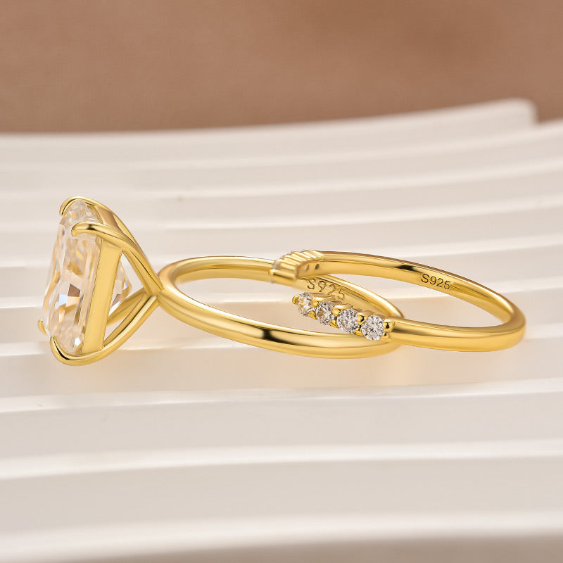 Aurevyn Moissanite 4.5 Ct Radiant Cut Yellow Gold Engagement Ring with Open Wedding Band
