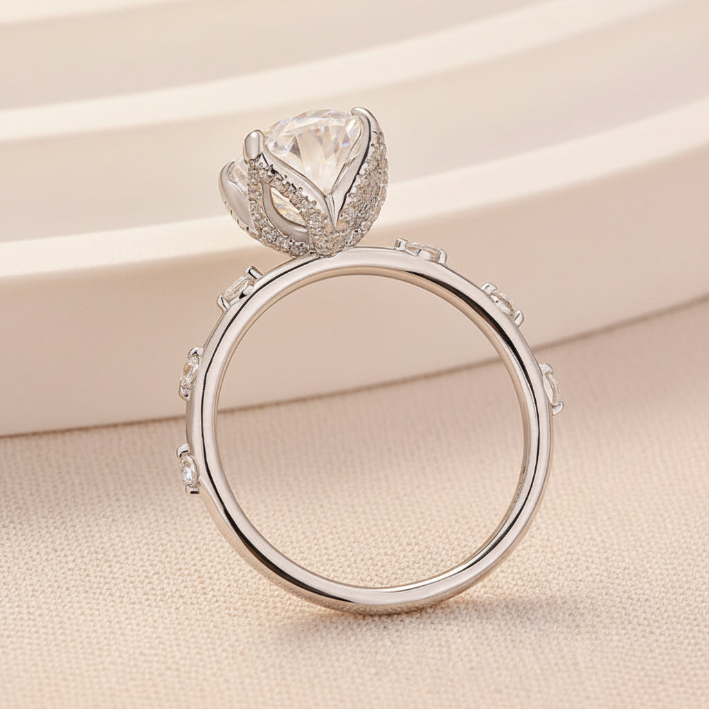 Aurevyn Moissanite 2.5Ct Oval Cut White Gold Engagement Ring