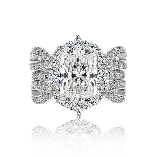 Aurevyn Moissanite 3.0Ct White Gold Halo Radiant Cut Stack Wedding Ring with Enhancer Wedding Band