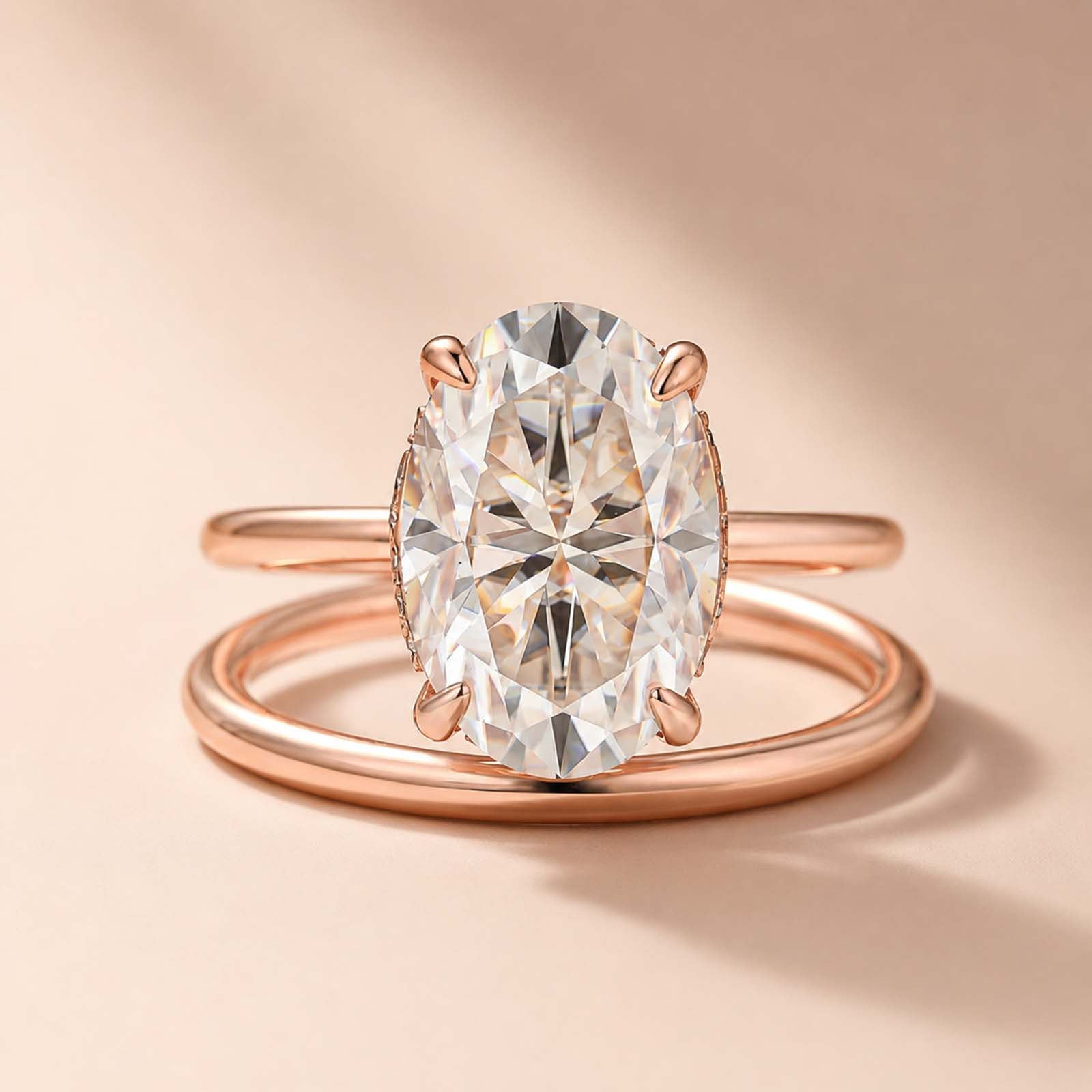 Aurevyn 4.0Ct Solitaire Oval Cut Rose Gold Engagement Ring with Plain Wedding Band