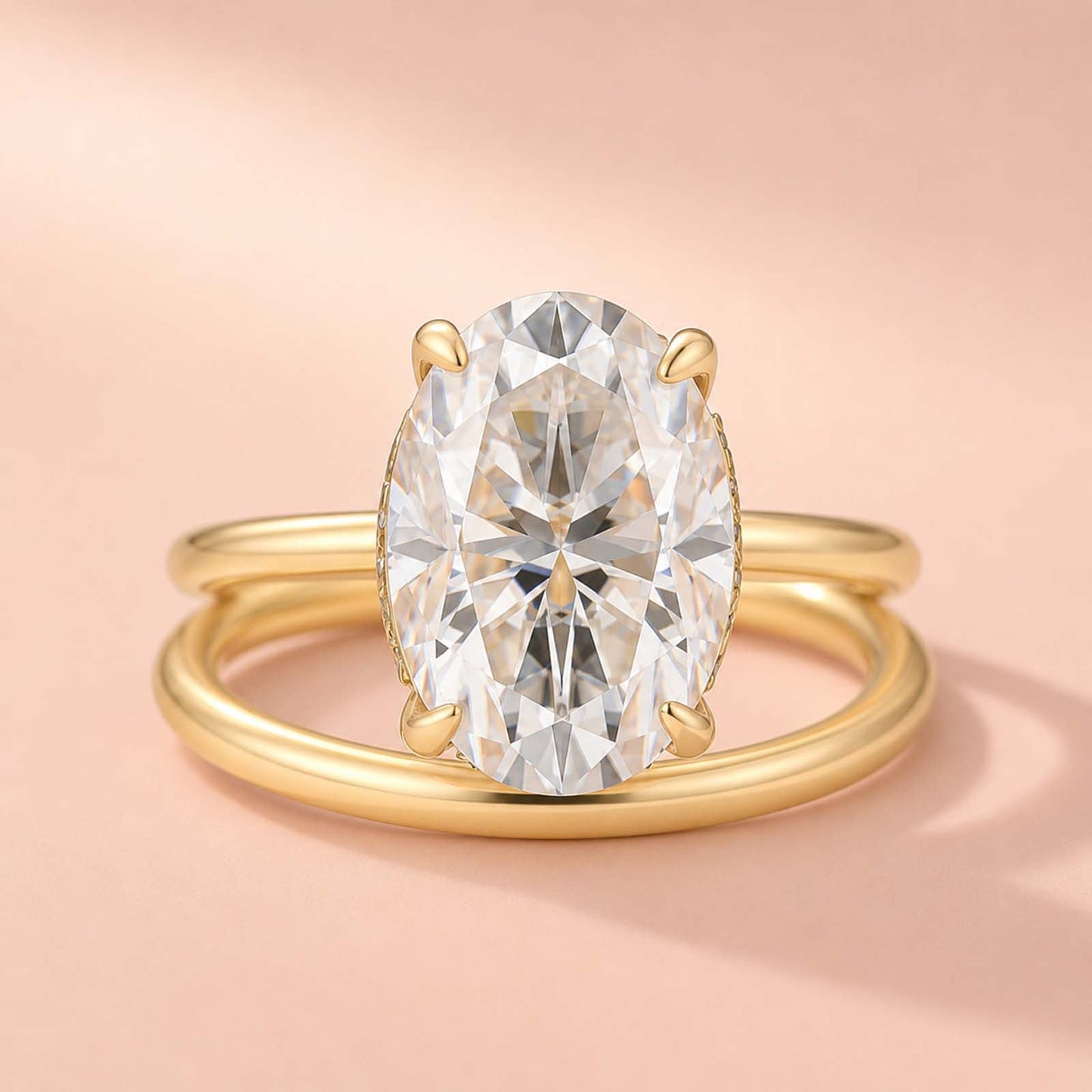 Aurevyn 4.0Ct Solitaire Oval Cut Yellow Gold Engagement Ring with Plain Wedding Band