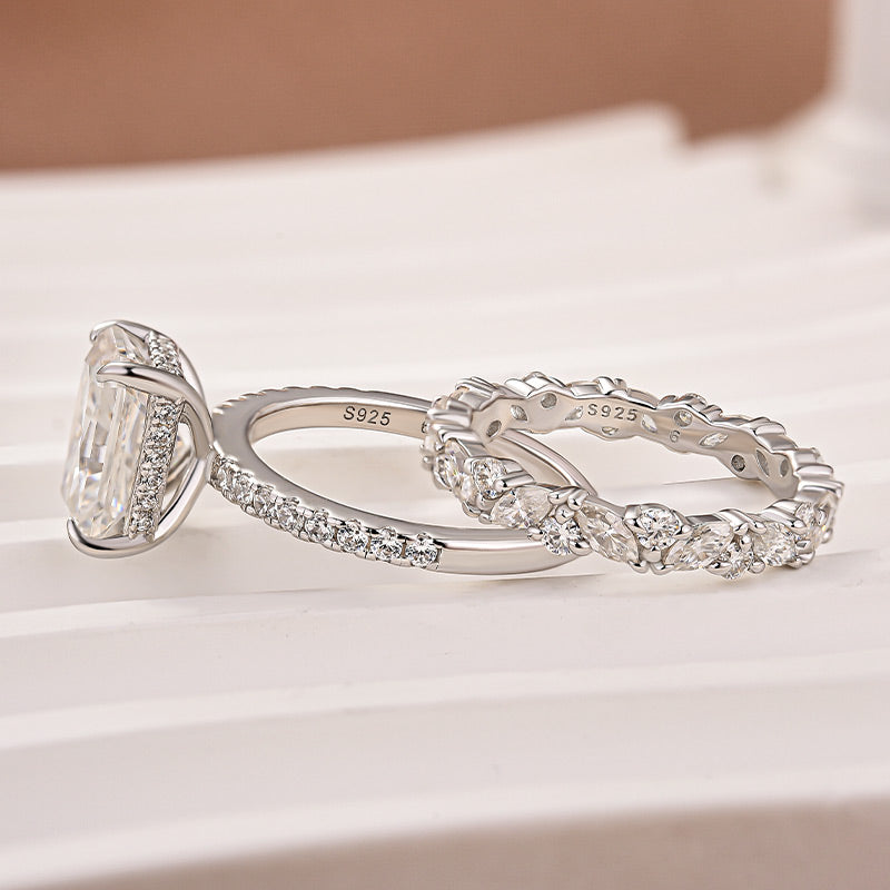 Aurevyn Moissanite 3.5Ct Radiant Cut White Gold Wedding Ring with Round & Marquise Cut Wedding Ring