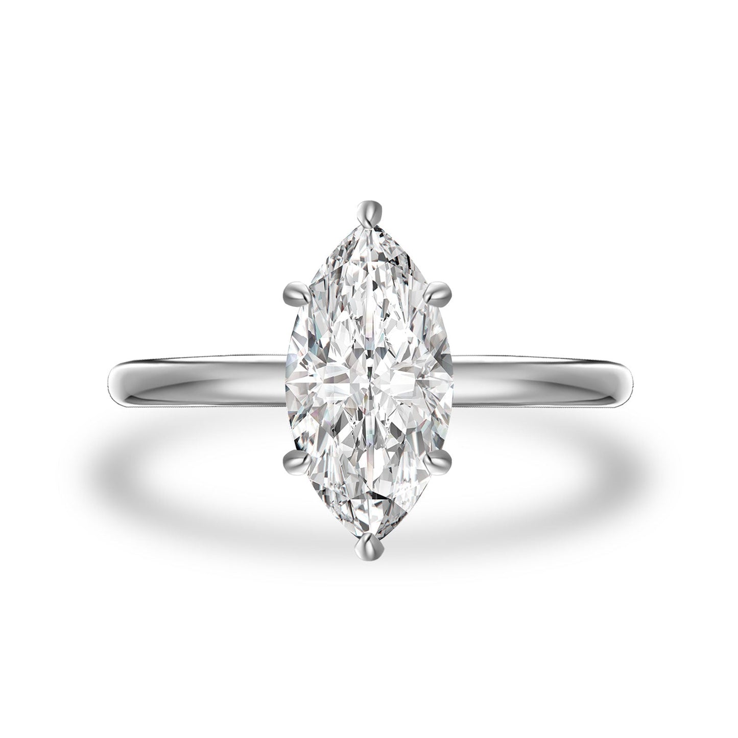 Aurevyn Moissanite 1.0 Ct/2.0 Ct/3.0Ct Marquise Cut Solitaire White Gold Promise Ring For Women