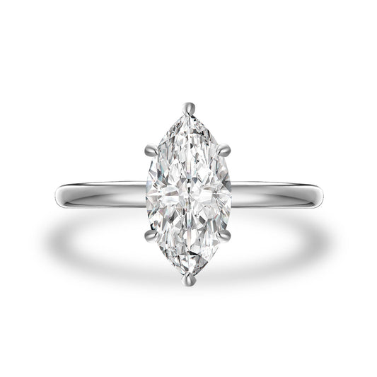 Aurevyn Moissanite 1.0 Ct/2.0 Ct/3.0Ct Marquise Cut Solitaire White Gold Promise Ring For Women