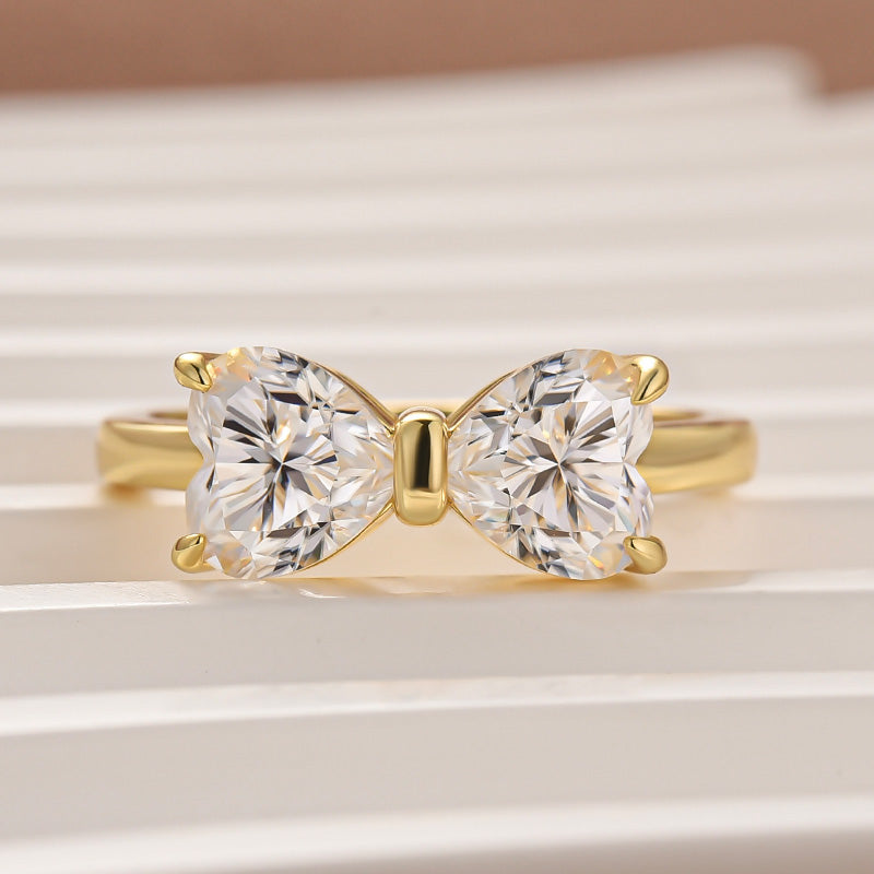 Aurevyn 1.0Ct*2 Heart Cut Toi et Moi Yellow Gold Moissanite Engagement Ring in S925 Sterling Silver