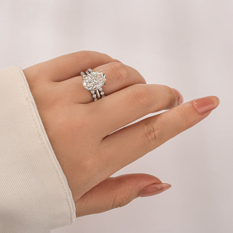 Aurevyn Moissanite 5.5Ct Hidden Halo Oval Cut Engagement Ring with 1.5 Ct Round Cut Yellow Gold Anniversary Ring