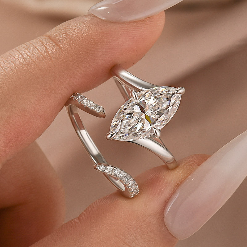 Aurevyn Moissanite 3.0Ct Marquise Cut Insert Wedding Ring Set For Women In Sterling Silver