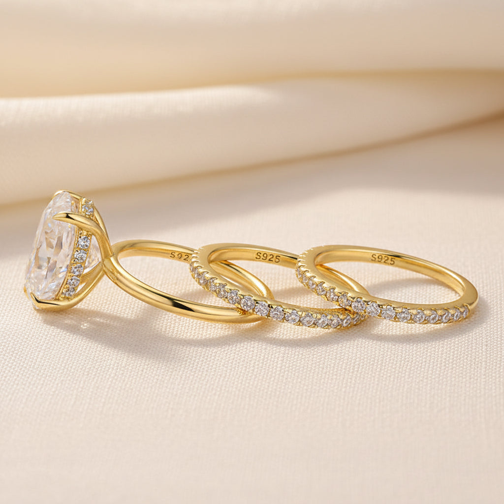 Aurevyn Moissanite 4.0Ct Solitaire Oval Cut Yellow Gold With Pavé Wedding Ring