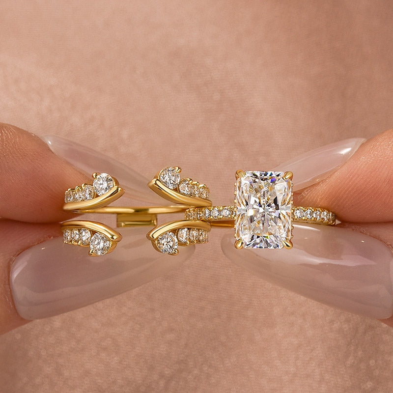 Aurevyn Moissanite 3.5Ct Radiant Cut Yellow Gold Wedding Ring with Enhancer Ring