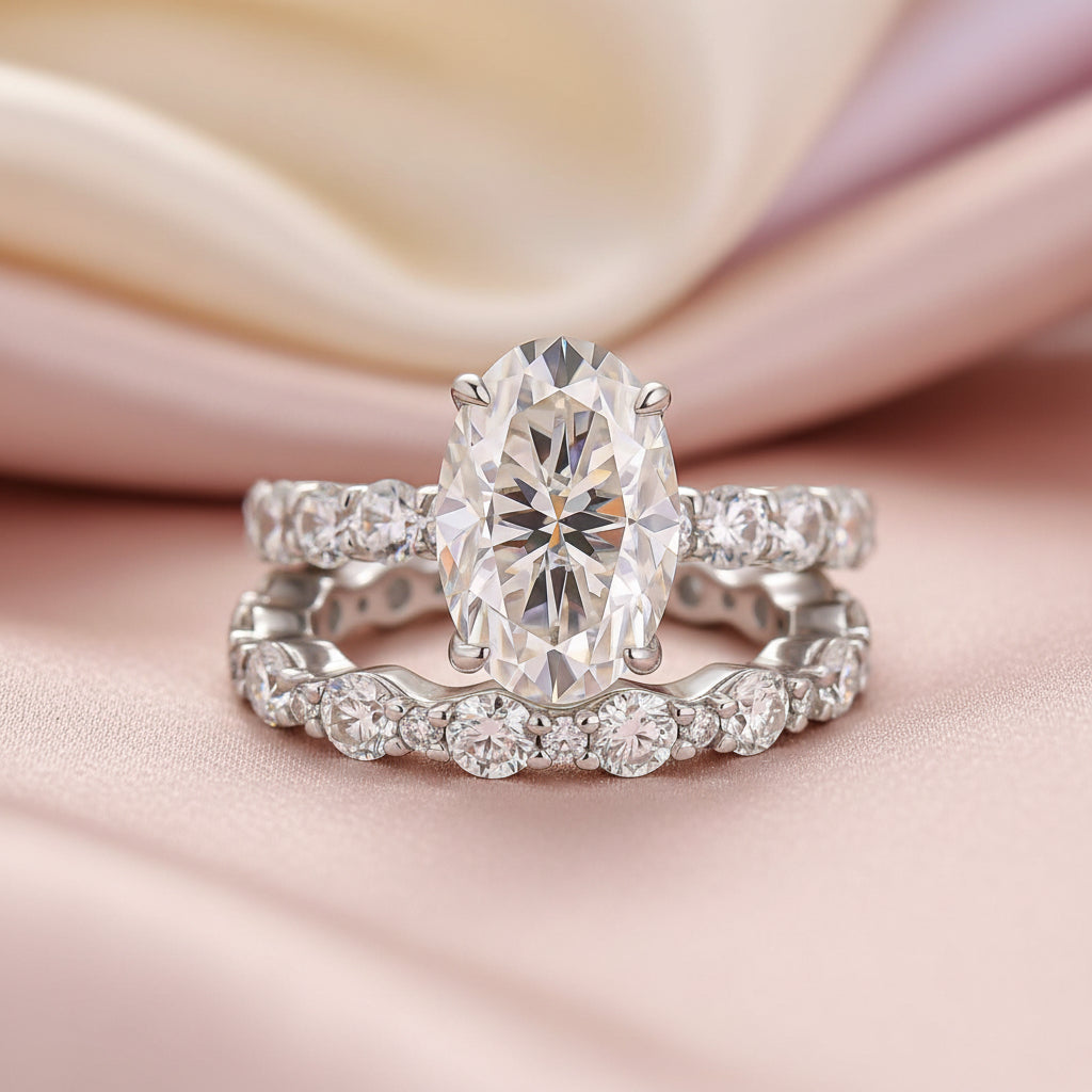 Aurevyn 4.0Ct Oval Cut Engagement Ring With Round Cut/Asscher Cut Wedding Band Wedding Ring Set