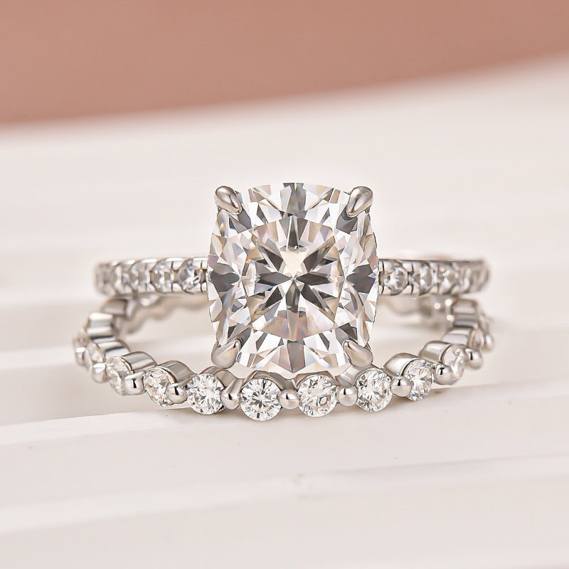 Aurevyn Moissanite 3.0 Ct Cushion Cut White Gold Bridal Ring Set
