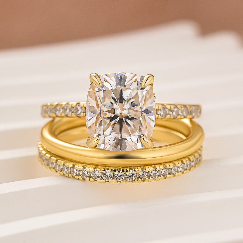 Aurevyn Moissanite 3.0Ct Cushion Cut Yellow Gold Travel Bridal Set