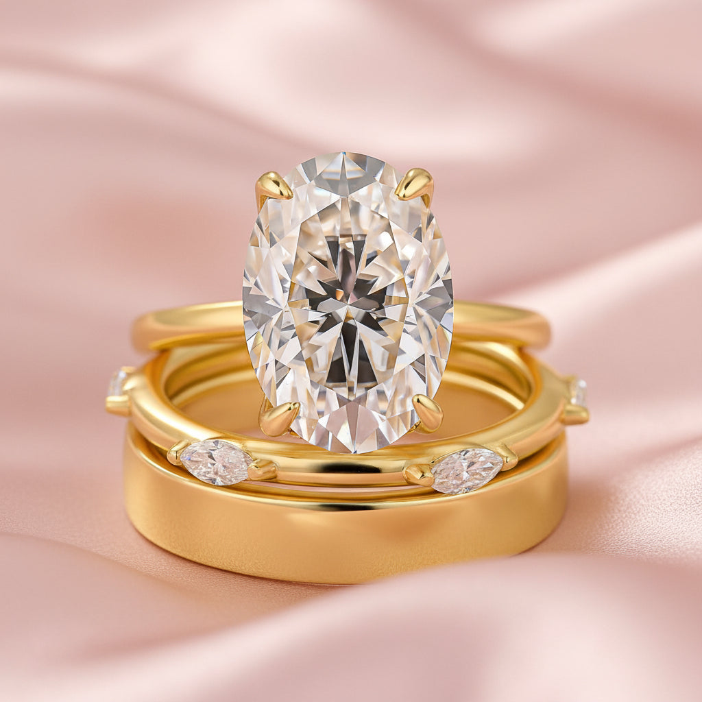 Aurevyn Moissanite 3PC 5.5 Ct Oval Cut Yellow Gold Wedding Ring Set For Women