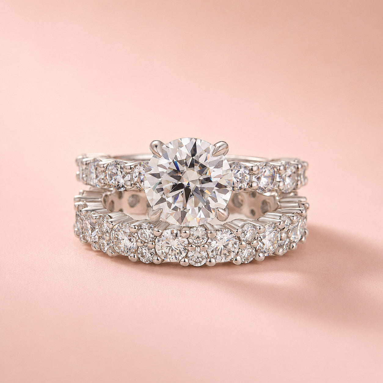 Aurevyn S925 2.0Ct Round Cut 2PC Brival Ring Set Solitaire Promise Ring & Pavé Eternity Band