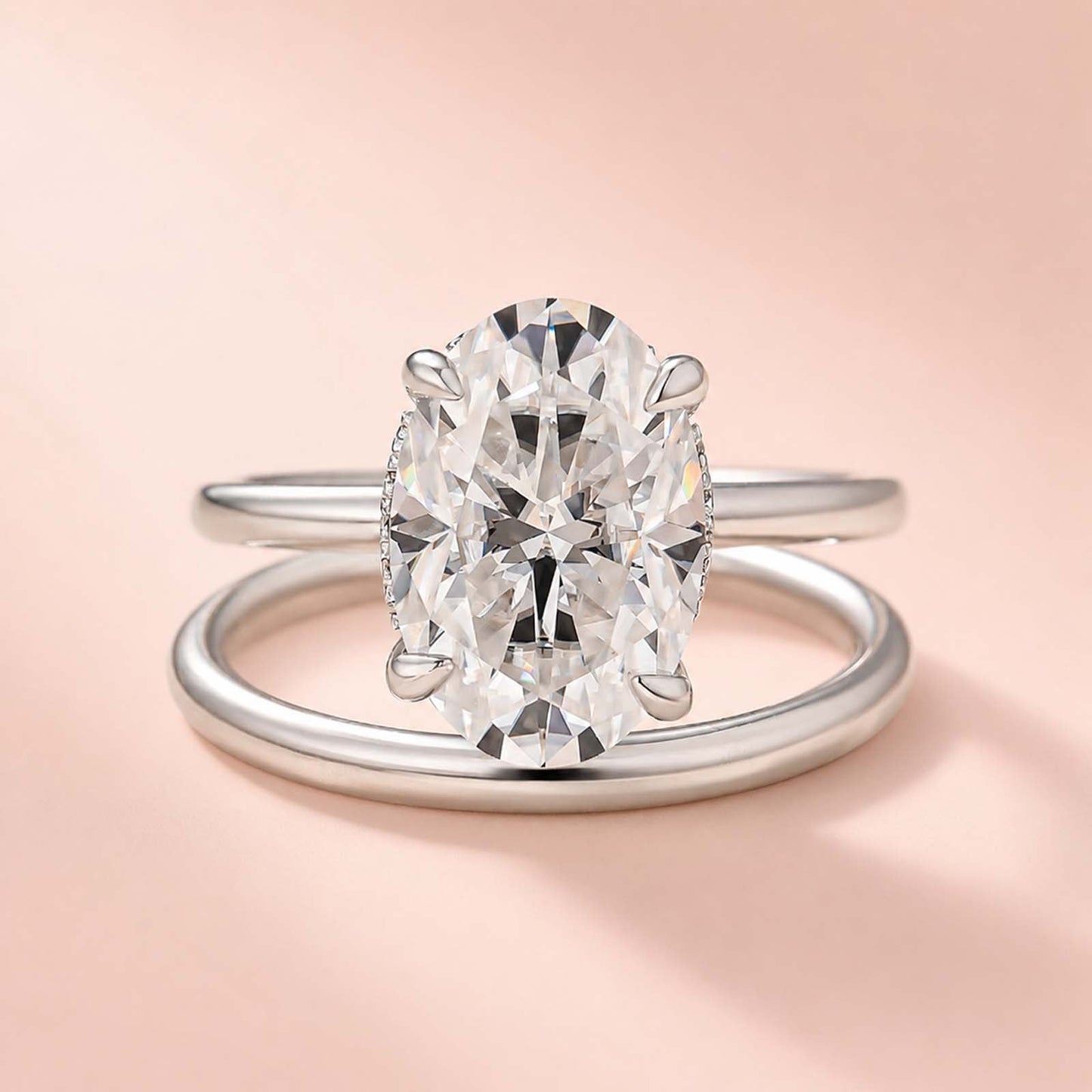 Aurevyn 4.0Ct Solitaire Oval Cut White Gold Engagement Ring with Plain Wedding Band