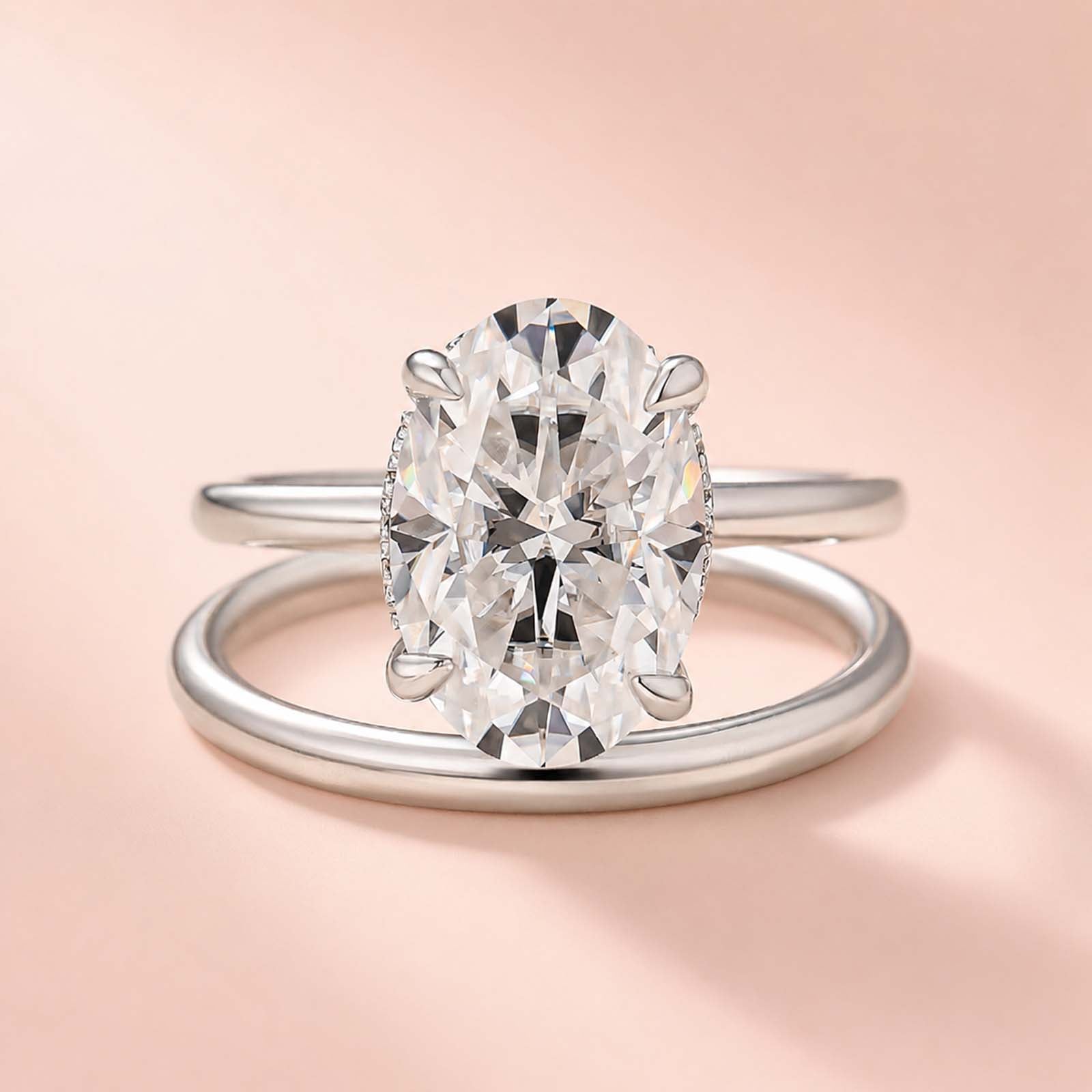 Aurevyn 4.0Ct Solitaire Oval Cut White Gold Engagement Ring with Plain Wedding Band