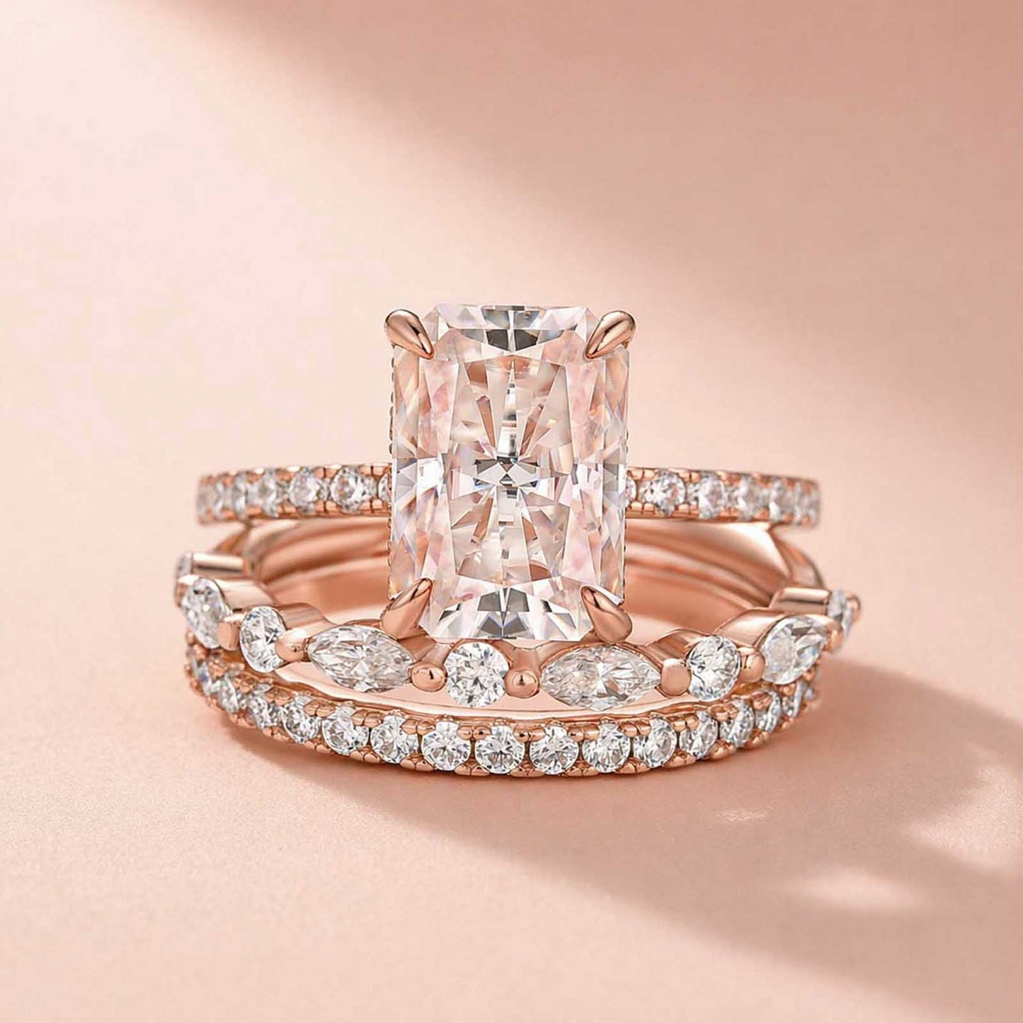 Aurevyn 3.5 Ct Radiant Cut Moissanite Diamond Wedding Ring with Round & Marquise Accents Bands