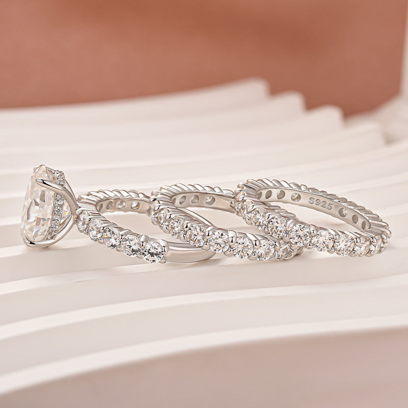 Aurevyn Moissanite 4.0Ct Oval Cut White Gold Bridal Ring Set with Round Cut Full Wedding Band