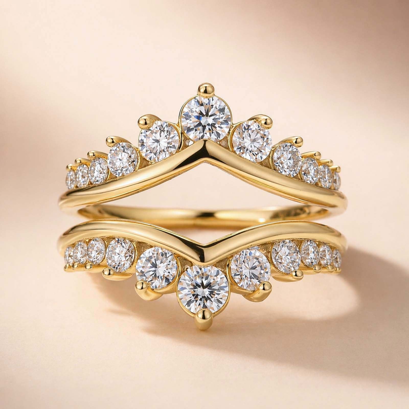 Aurevyn S925 Moissanite V-Shaped Crown Enhancer Band In 18K Yellow Gold Plated Silver