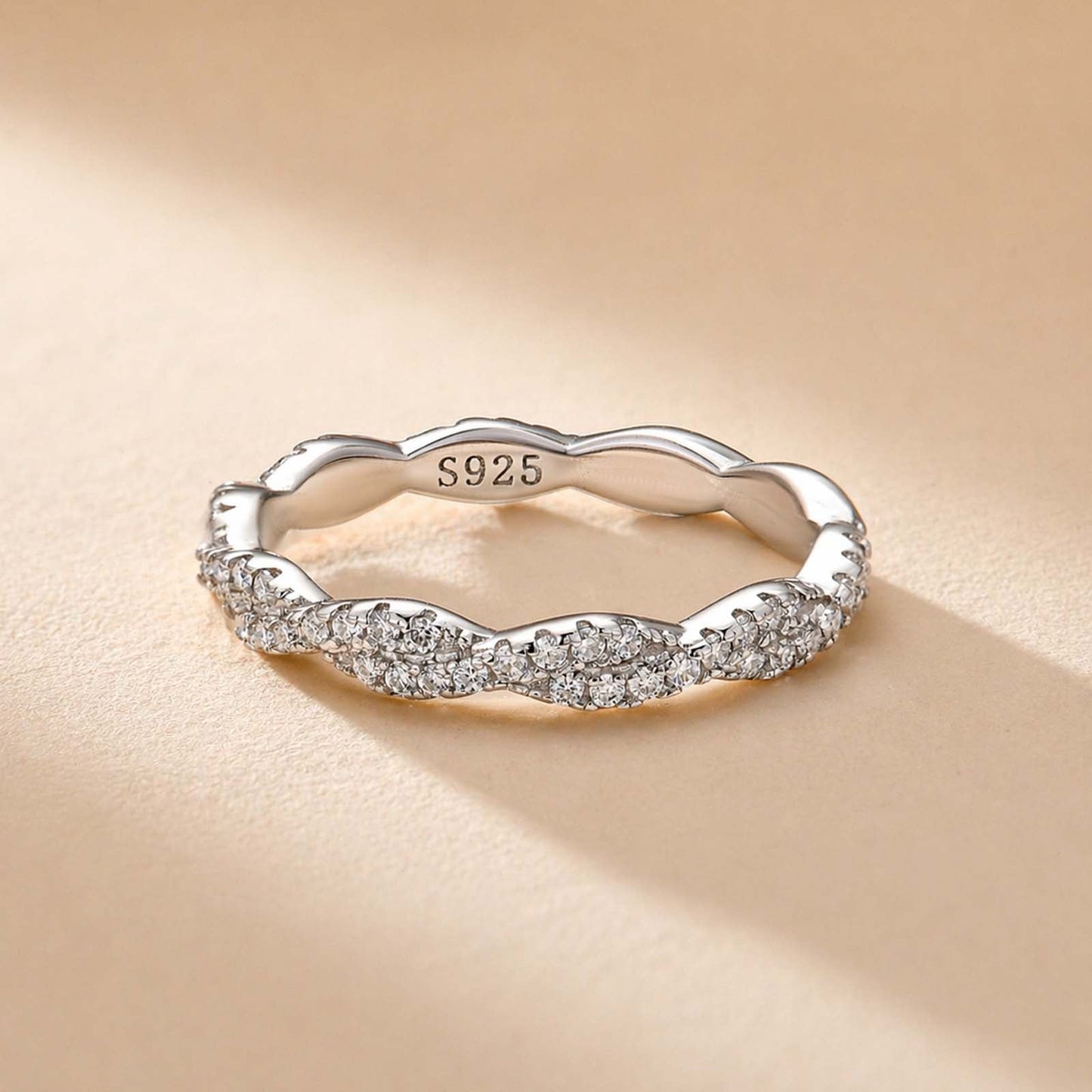 Aurevyn S925 Wave-Shaped Eternity Band In Sterling Silver Stackable Wedding Ring For Women