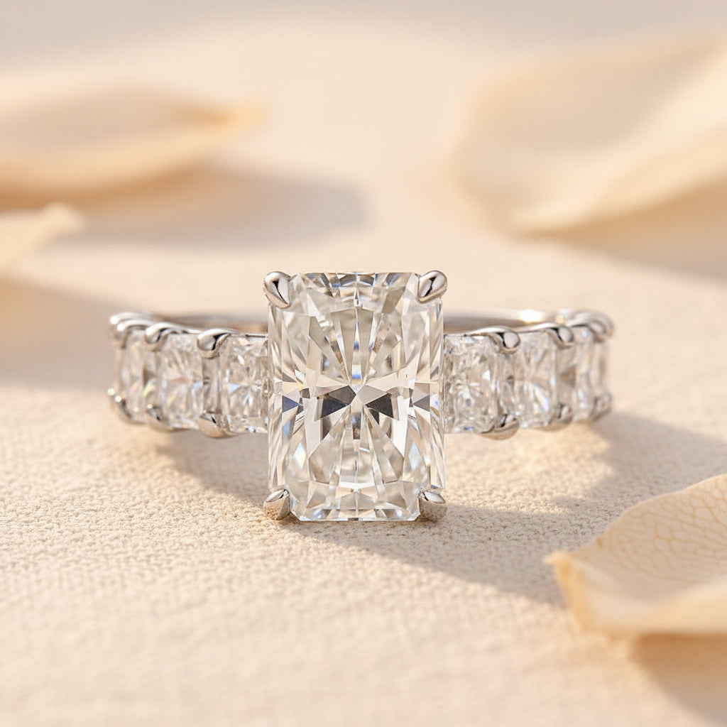 Aurevyn Moissanite 3.5Ct Radiant Cut Engagement Ring with 3.0Ct Radiant Cut Band