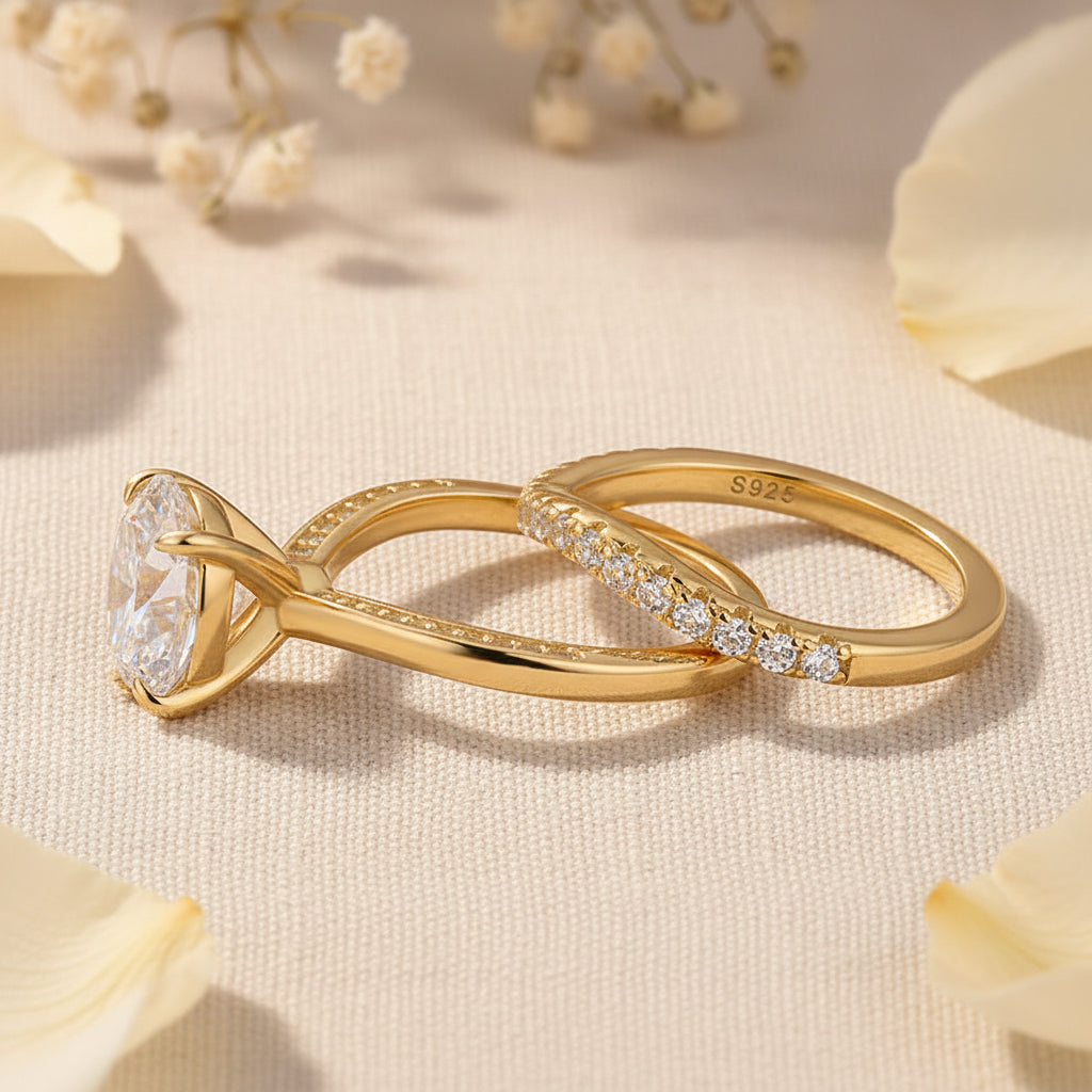Aurevyn Moissanite 3.0Ct Channel Set Round Cut Curved Wedding Ring Set