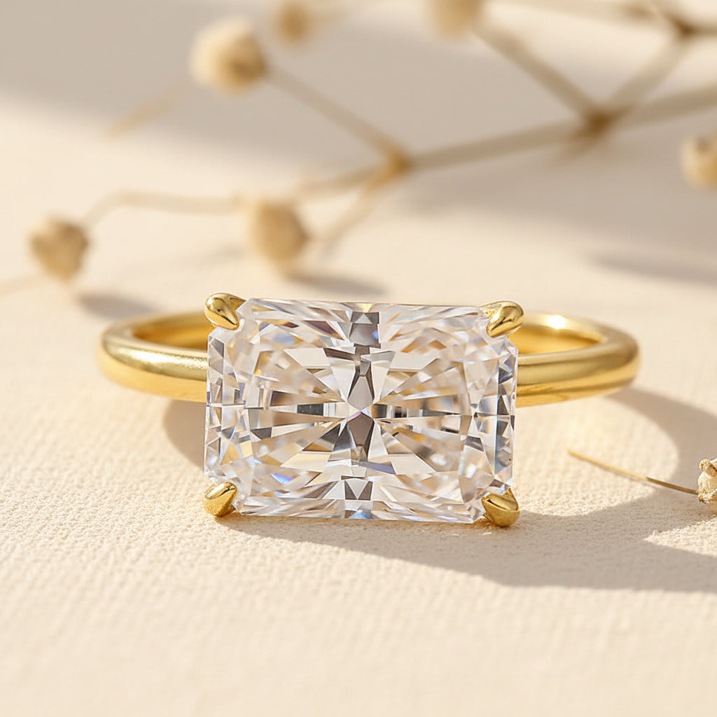 Aurevyn Moissanite 3.5 Ct East-West Radiant Cut Solitaire Engagement Ring In Sterling Silver
