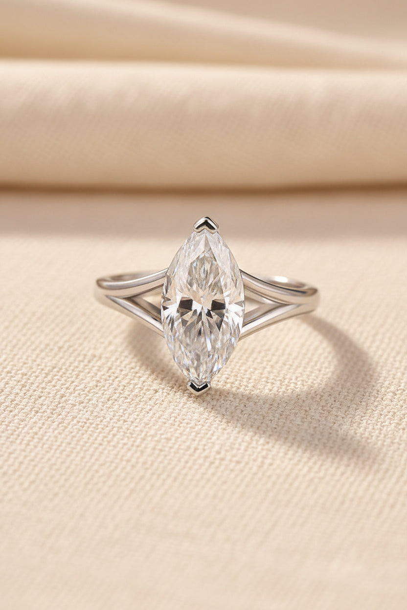 Aurevyn Moissanite 3.0Ct Marquise Cut Split Shank Engagement Ring Travel Ring In Sterling Silver