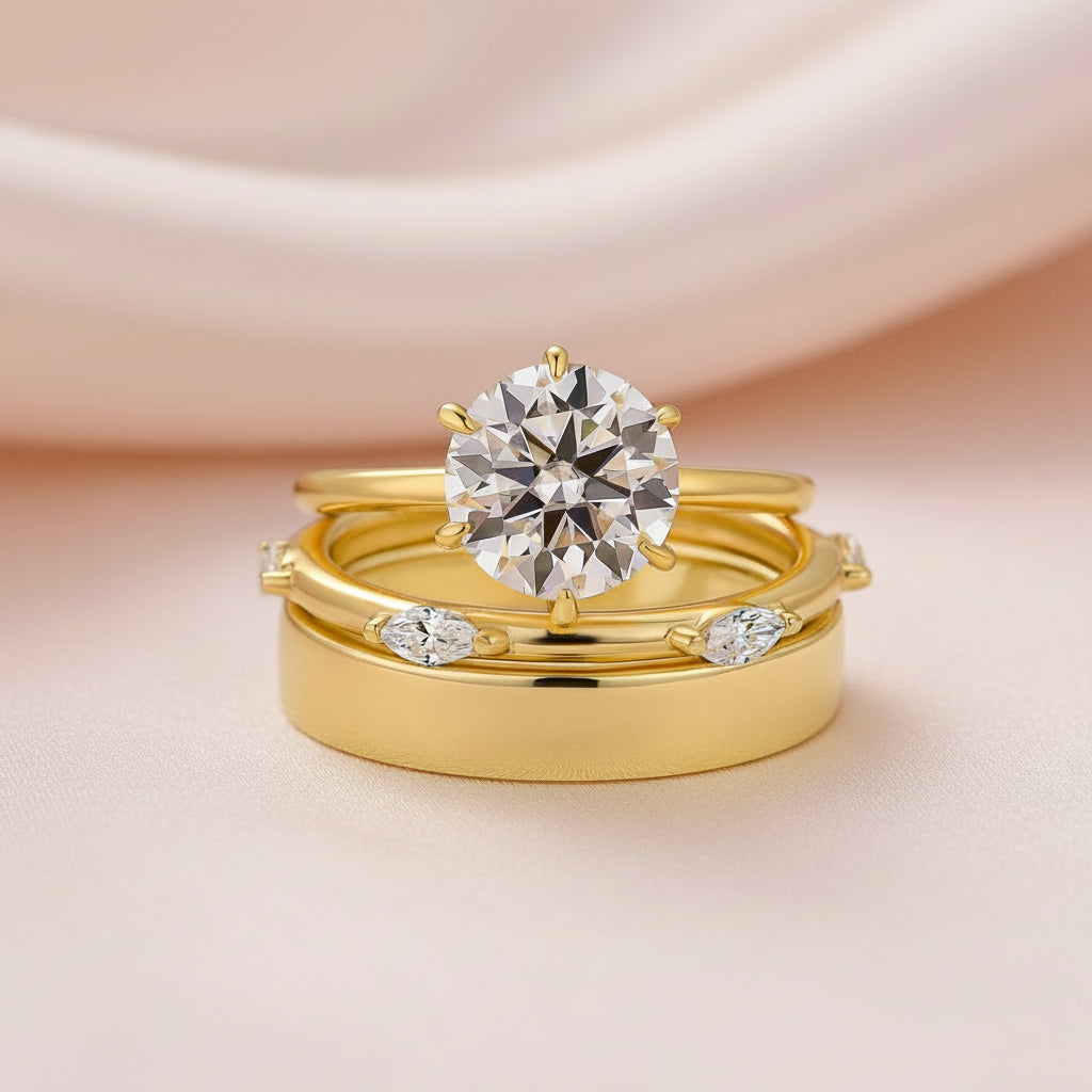 Aurevyn Moissanite 3PC 2.0Ct Round Cut Wedding Ring Set For Women