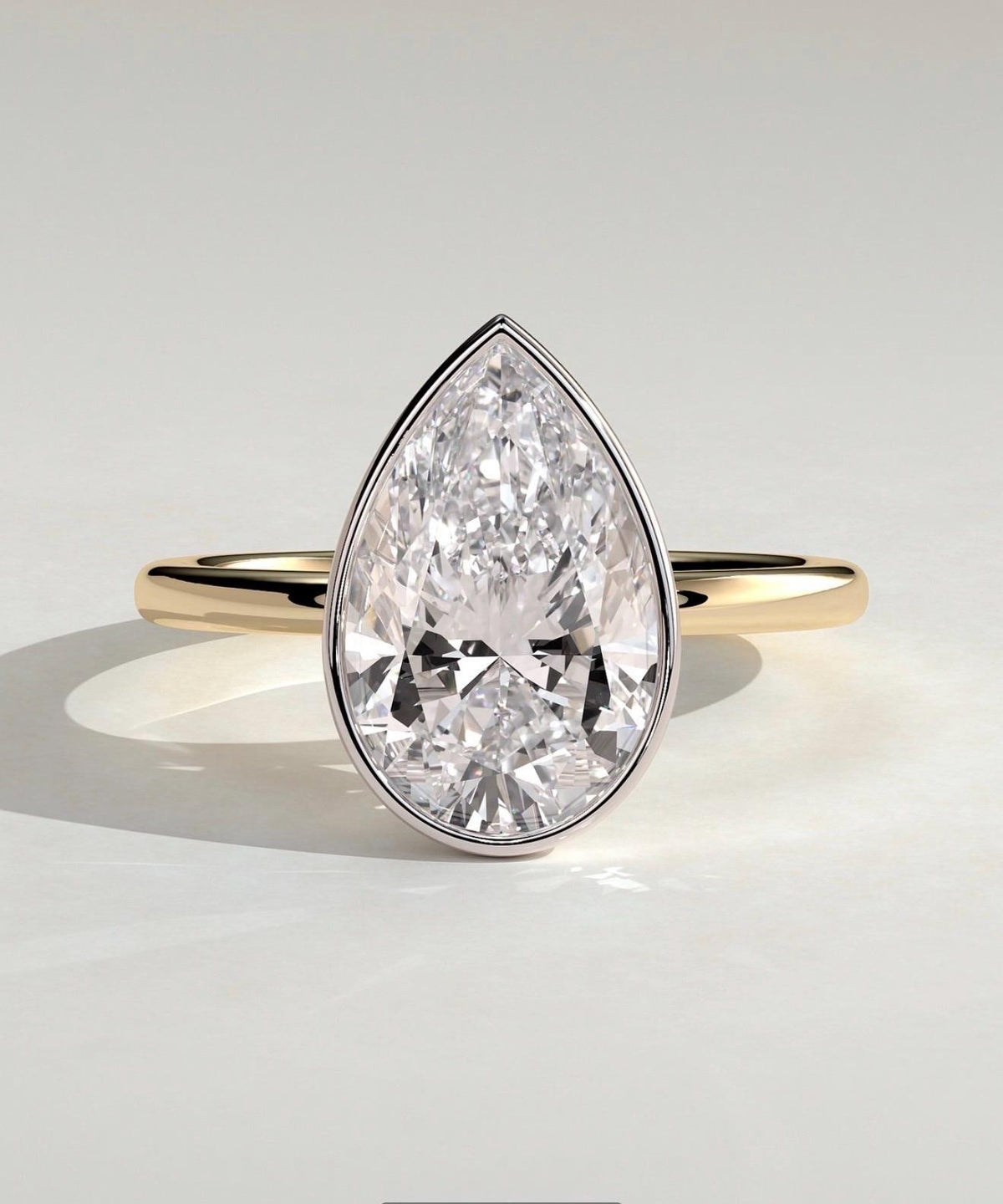 4Ct Pear Lab Grown Diamond Bezel Solitaire Engagement Ring with Petal Gallery, IGI Certified, 18K, 14K Solid Gold , Anniversary Gift For her