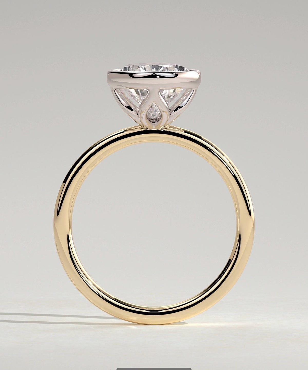4Ct Pear Lab Grown Diamond Bezel Solitaire Engagement Ring with Petal Gallery, IGI Certified, 18K, 14K Solid Gold , Anniversary Gift For her